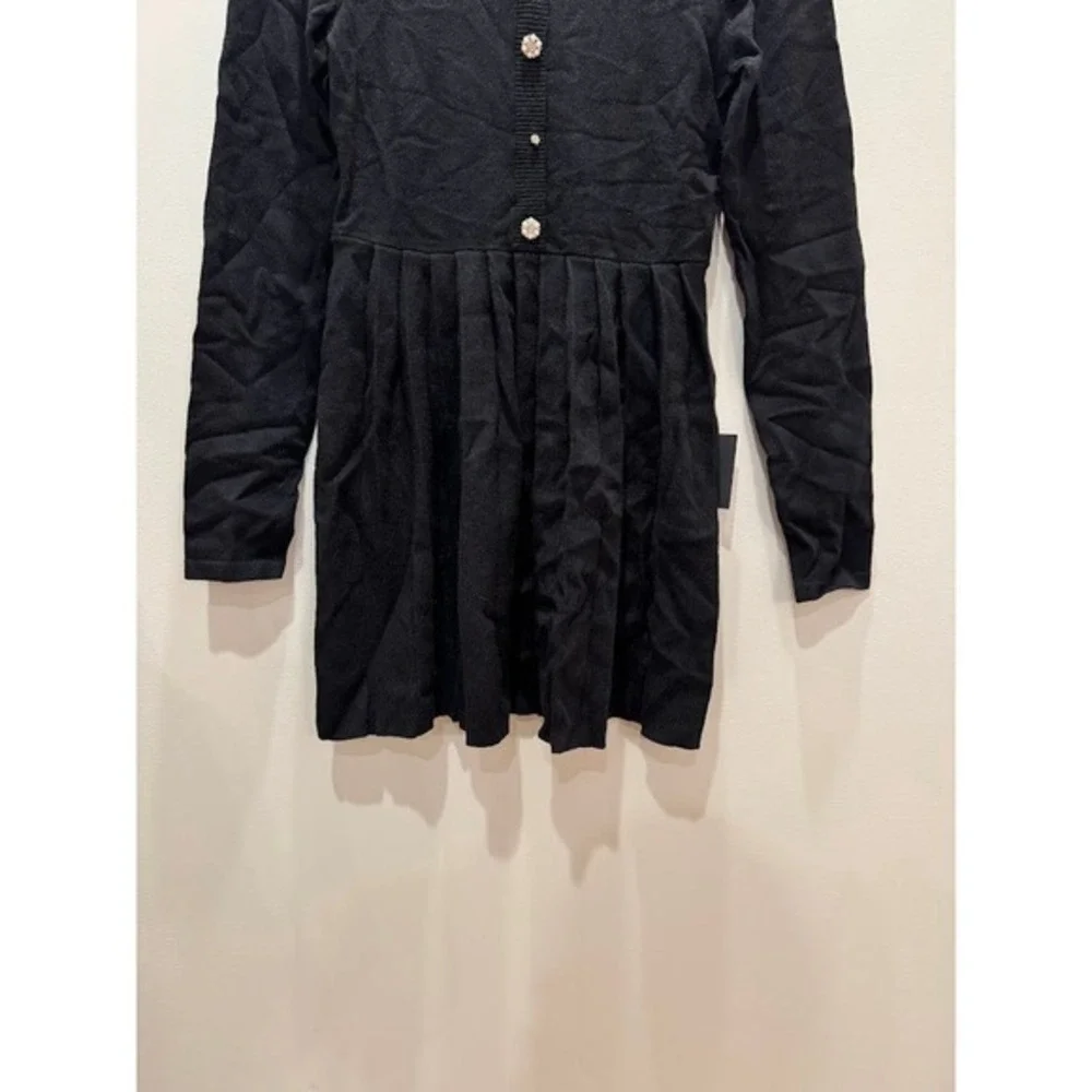 Lulus Black Ribbed Knit Button Front Pleated Skirt Dress Size M - Picture 5 of 15